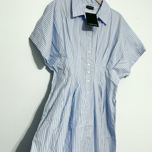 Anthropologie Maxi Shirt Dress Pleated Poplin Blue White Striped Pintuck NWT L - Picture 5 of 14
